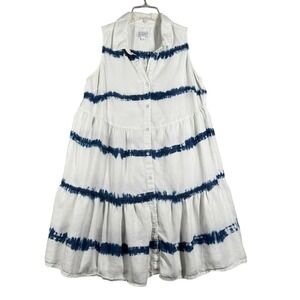 Mud Pie Dress Tiered Sleeveless‎ Casual Hippie Tie Dye White Blue Size Small